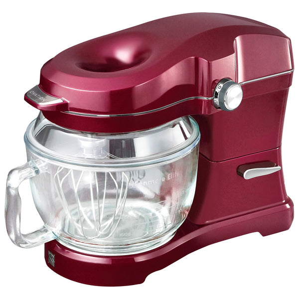 Product shot of red Elite Ovation tilt-head stand mixer on white background