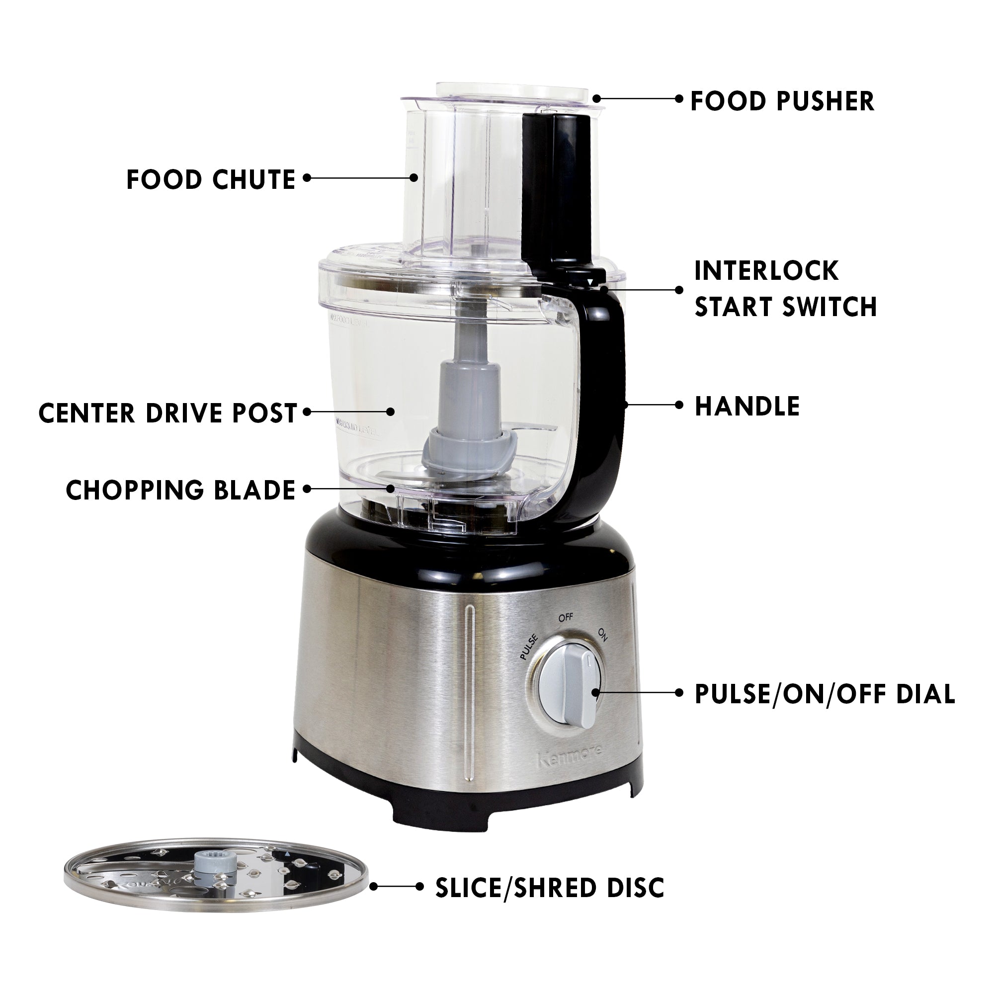 Kenmore 11-Cup Food Processor | 500W | Reversible Slice/Shred | Black
