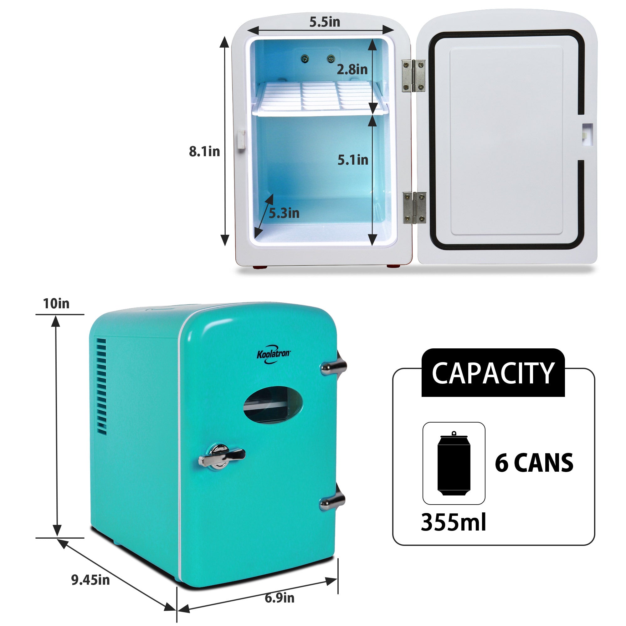 Koolatron Portable Mini Fridge | 6 Can | 4L Retro