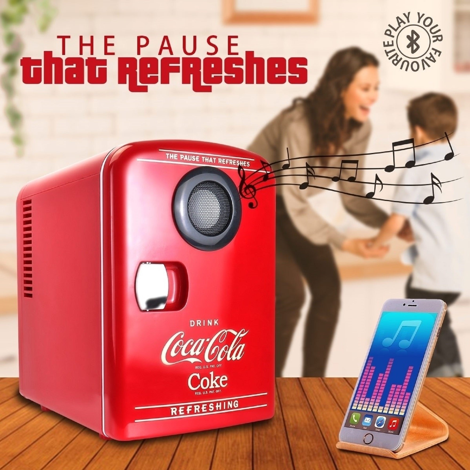 Coca Cola 4L Mini Fridge/Warmer | Built-In Bluetooth Speaker