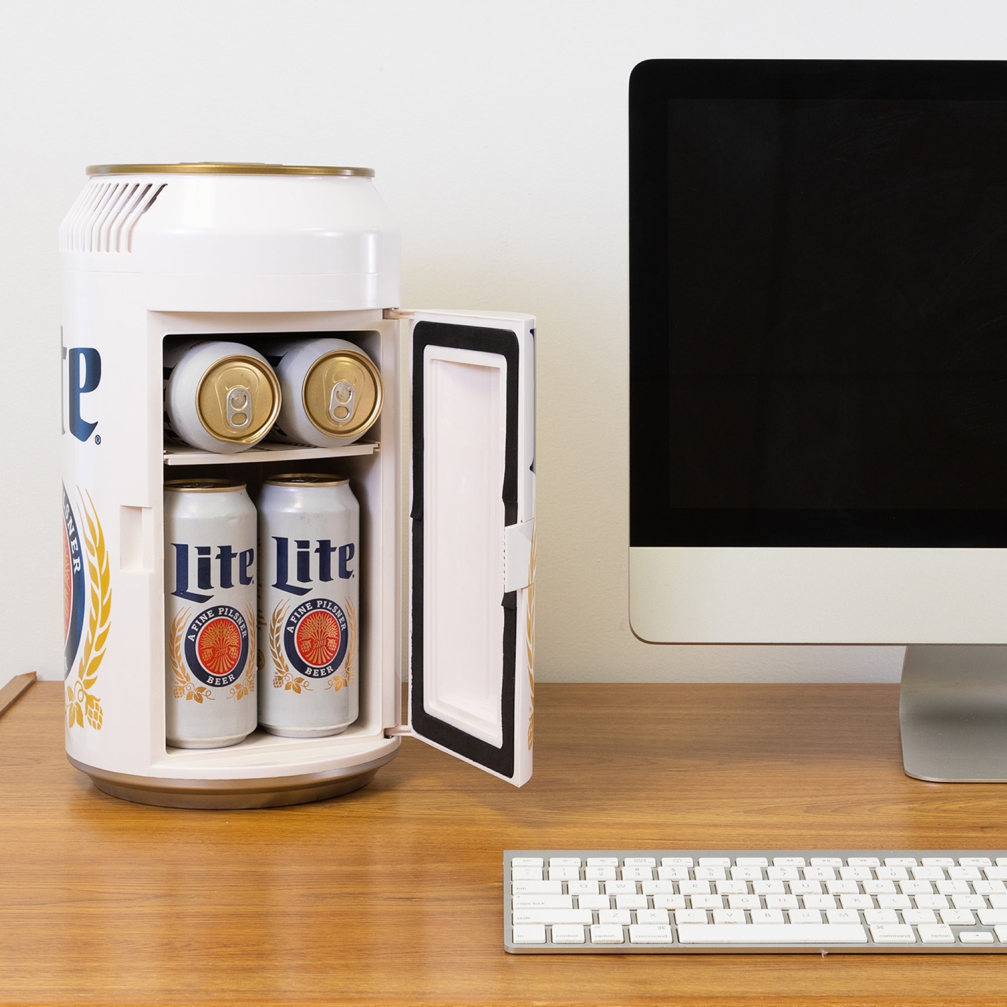 Miller Lite 8 Can Portable Mini Fridge, 12V DC 110V AC Cooler 5.4L