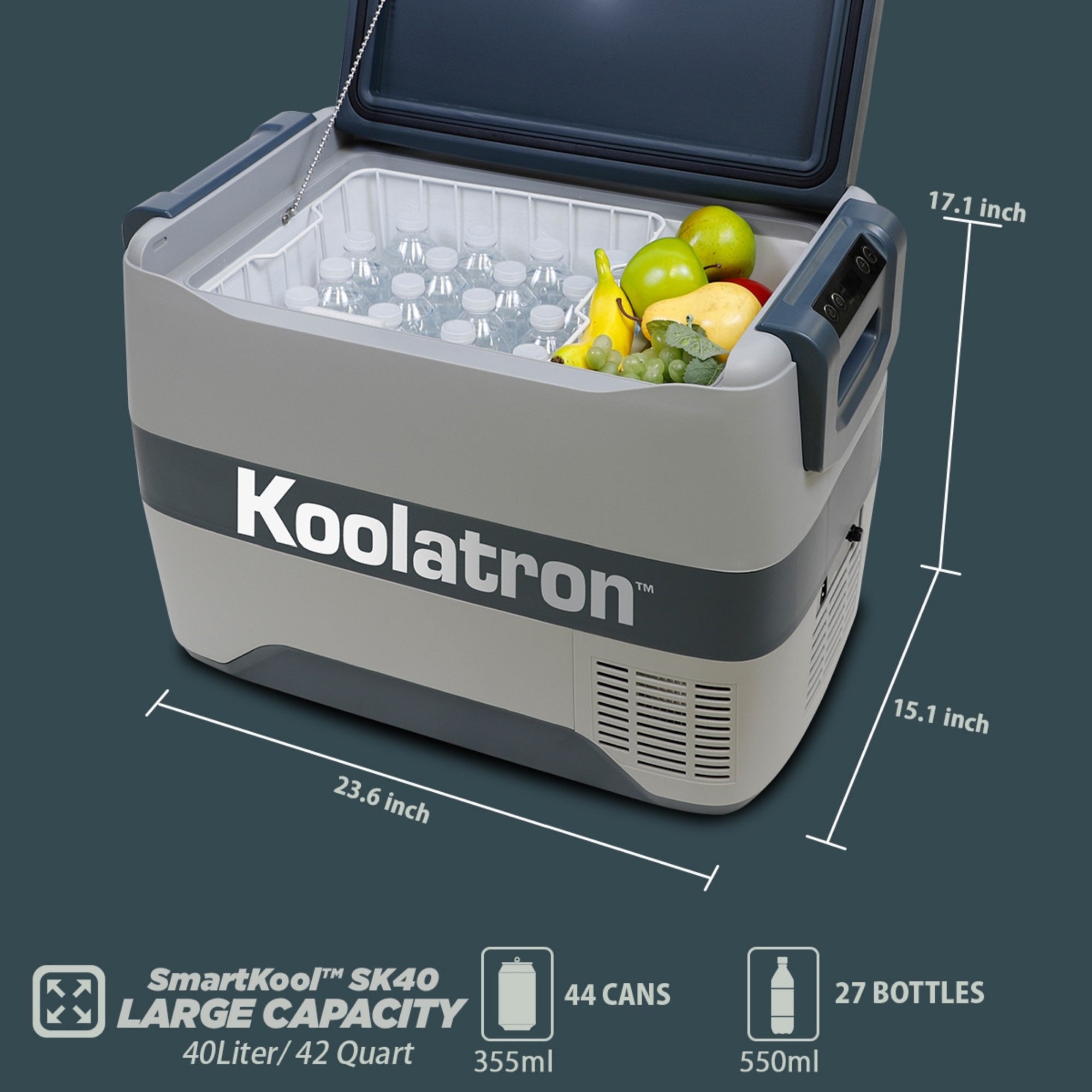 Koolatron 12 Volt Portable Freezer Refrigerator w/ Bluetooth Controls 42 qt (40L) Electric Cooler, 12V DC/110V AC Cords Included, Compressor Cooling