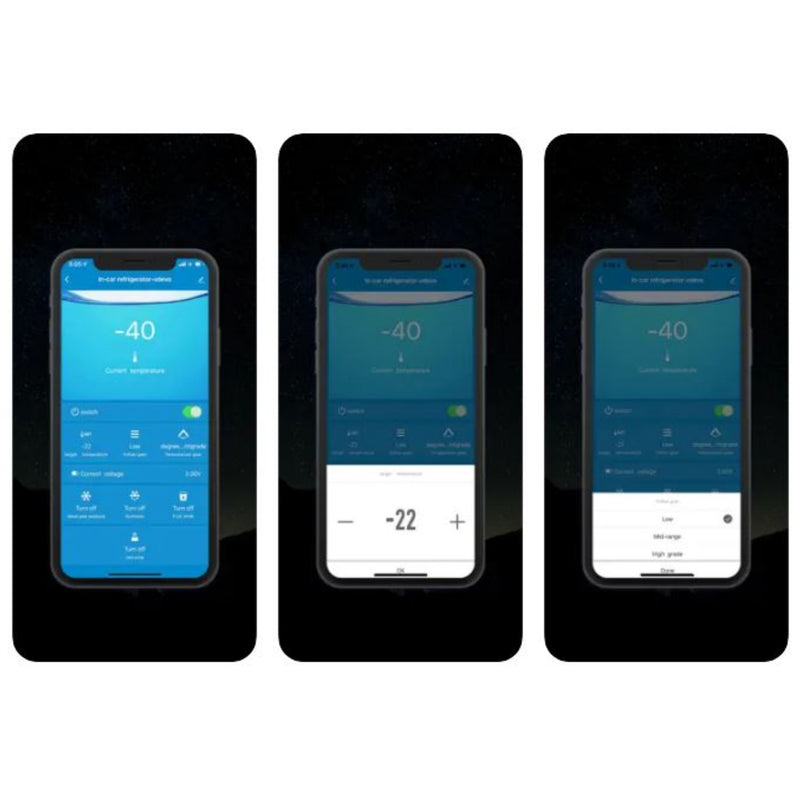 Three screenshots show screens from the SmartKool app on an iPhone screen
