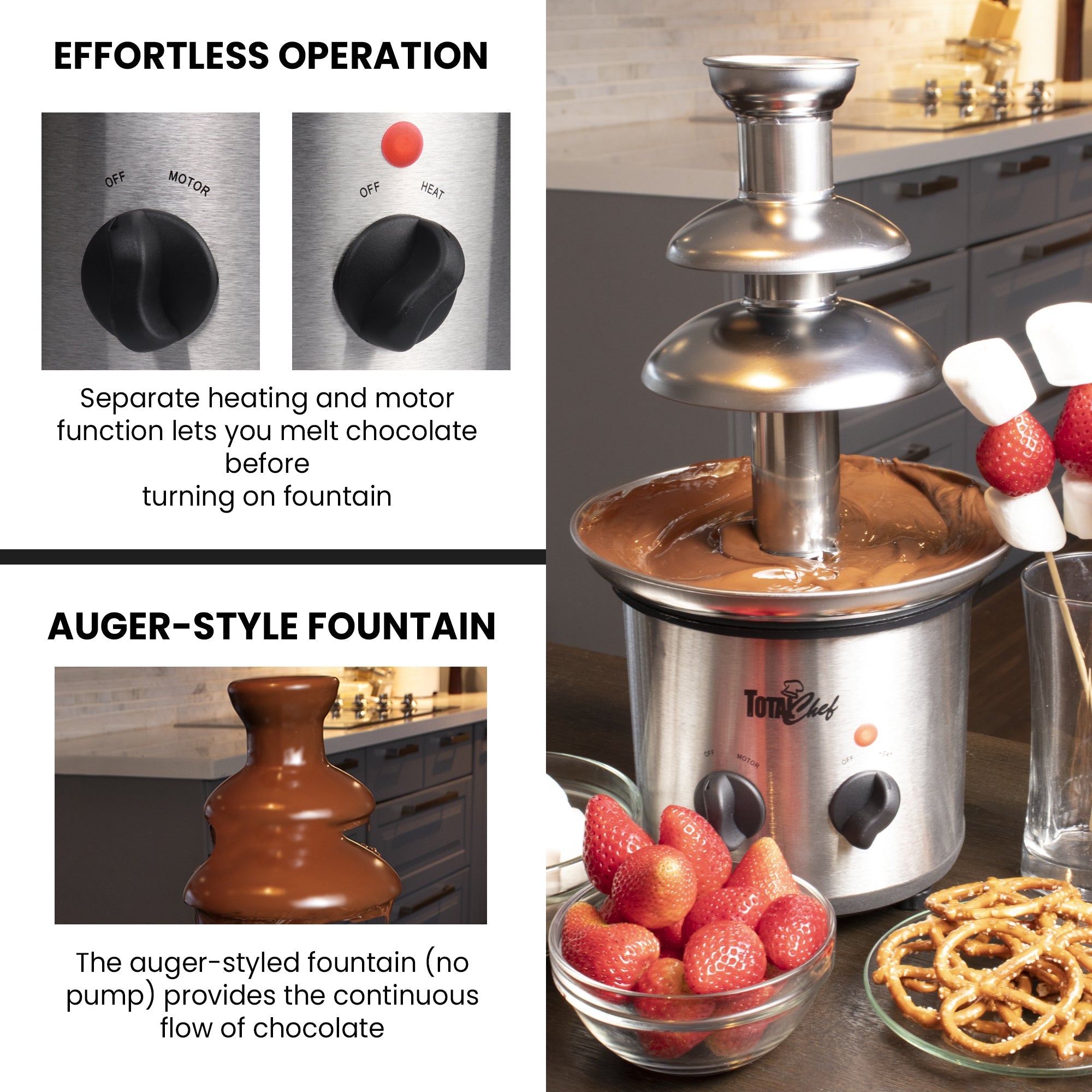 Total Chef Chocolate Fondue Fountain | 3 Tier