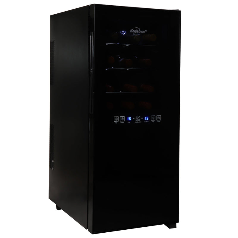Product shot on white background of wine cooler closed with bottles of wine inside