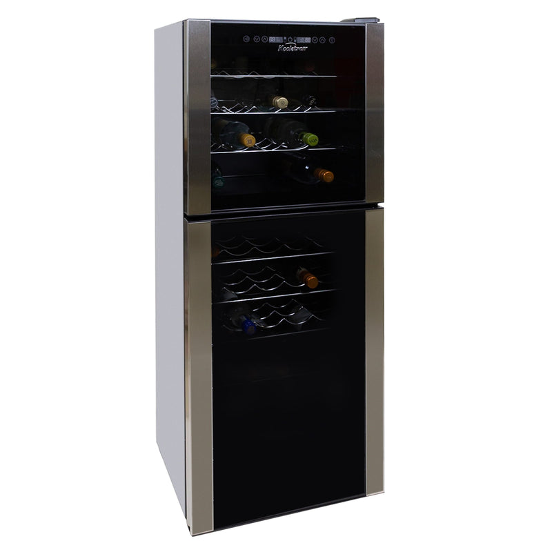 Product shot on white background of wine cooler closed with bottles of wine inside